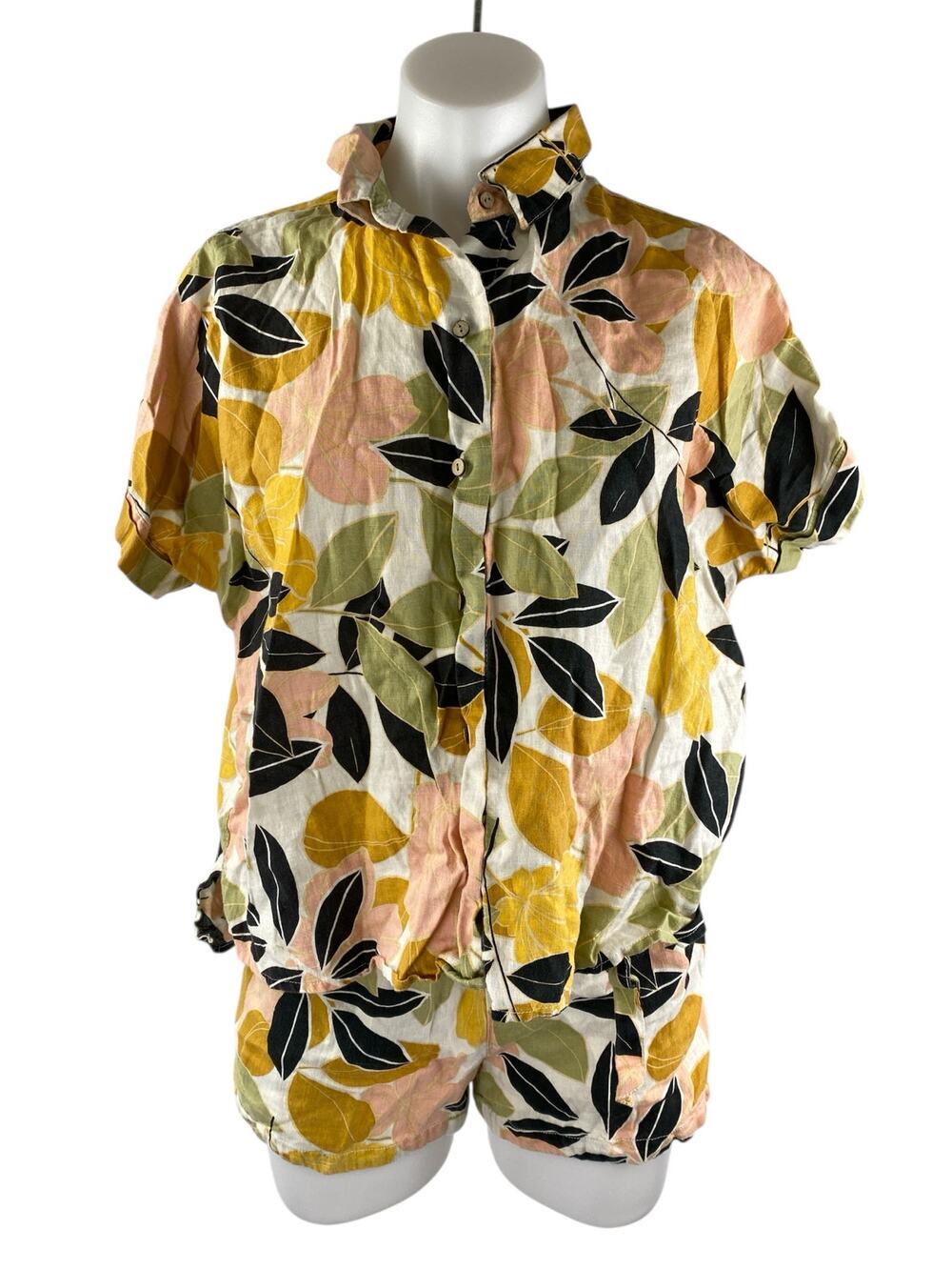 Rachel Zoe Floral Collar Short Sleeve Short Sleeve Lounge Pajama Sleepwear Set S